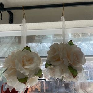 Set of 2 floral hanging wedding decorations white rose